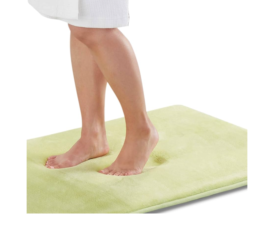 Foam Bath Mat Non Slip Absorbent Super Cozy Velvet Bathroom Rug Carpet (15 inches X 46 inches, Lime)