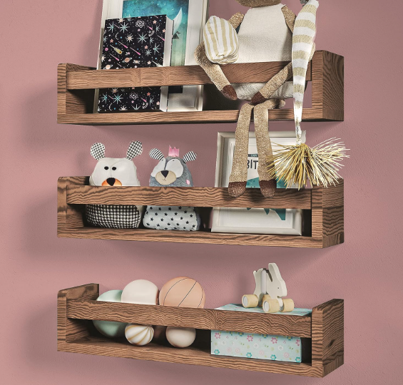 NATURE SUPPLIES Set of 3, 16.4". Nursery Book Shelves, Solid Wood for Books, Toys, Decor, Wall Bookshelf for Kids Bedroom, Floating Shelf, Stylish and Functional Storage Solution