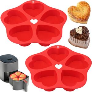 2 Pieces Silicone Air Fryer Muffin Pan Egg Bite Heart Mold for Oven Baking,Mini Muffin Tins Cups Cake Tray for Air Fryer Liners Basket Instant Pot Accessories Baking Muffin Cakes Pancake