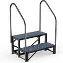 RV Steps Spa Steps with Handrail - 2 Step Hot Tub Steps Trailer Steps Mobile Home Stairs for 5th Wheel RV, Trailer, Hot Tub, Pool, Porch with Non-Slip Mats