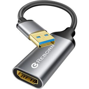 Reborn USB to HDMI Adapter, 1080P@60Hz USB 3.0 Male to HDMI Female Multi-Display Cable Converter Suitable for Macos Windows 7/8/10/11 - Driver Installation is Required