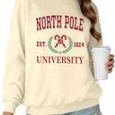 Christmas Sweatshirts for Women Merry Xmas Santa Snowman Shirts Cute Graphic Holiday Pullover Top Outfits Gift, Size L