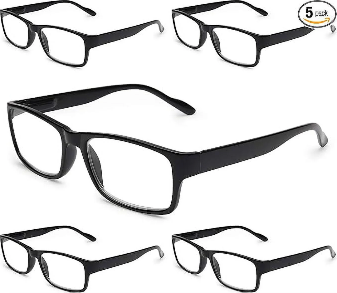 5 Pack Reading Glasses Blue Light Blocking,Spring Hinge Readers for Men Women,Black Frame Anti Glare Eyeglasses