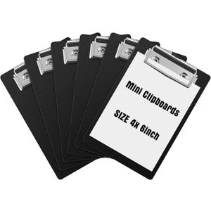 Eersida 6 Pack Mini Clipboards 4 x 6 Inch Small Pocket Plastic Memo Clipboards with Profile Clip for Small Notepads Receipts Tickets (Black)
