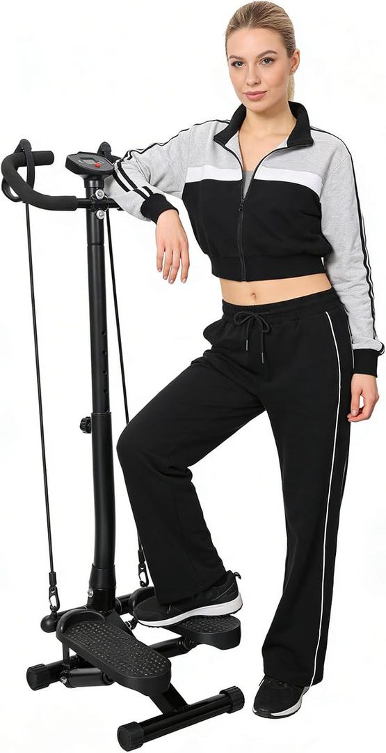 BeBecome Steppers for Exercise at Home, Twist Stair Stepper with Handlebar, Low Impact Fitness Step Machine with LCD Monitor, with Tension Band,Quiet Hydraulic Cardio Trainer for Indoor Workouts