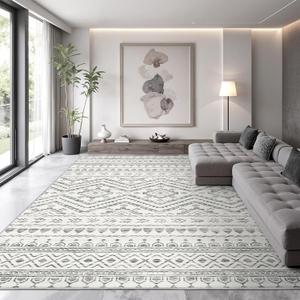 9x12 Area Rug for Living Room Moroccan Washable Rugs Non Slip Indoor Floor Carpet Foldable Large Soft Area Rug for Dining Room Bedroom with Low Pile(Grey,9'x12')