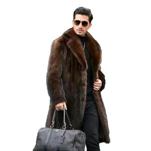 INVACHI Men's Faux Fur Coat Winter Long Faux Mink Coat Fluffy Thick Trench Coat for Men (US, Alpha, Large, Regular, Regular, Brown)