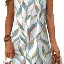 Aokosor Womens Summer Dresses 2025 Loose V Neck Sleeveless Dress Sundresses Swimsuit Coverup (Small, Leaf Print)