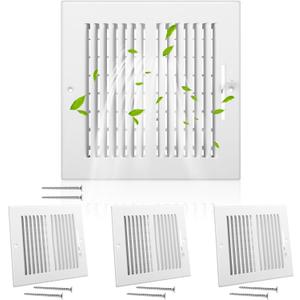 4 Pack Air Ceiling Vent Cover Grille 8"w x 8"h Duct Opening Size, 2 Way Steel Grille Register with Adjustable Damper for Ceiling Wall HVAC Heat Cold Air Conditioner(White, Outer 9.75" W x 9.75" H)