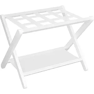 Heybly Luggage Rack, Folding Suitcase Stand with Storage Shelf, Heavy-Duty Luggage Holder for Guest Room Bedroom Hotel, Holds up to 141 lb, White, HLR010W1