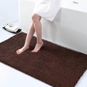 Smiry Luxury Chenille Bathroom Rugs 44x24, Extra Soft and Absorbent Shaggy Bath Mat, Machine Washable, Non-Slip Plush Carpet Runner for Tub, Shower, and Floor, Home Decor Accessories, Black
