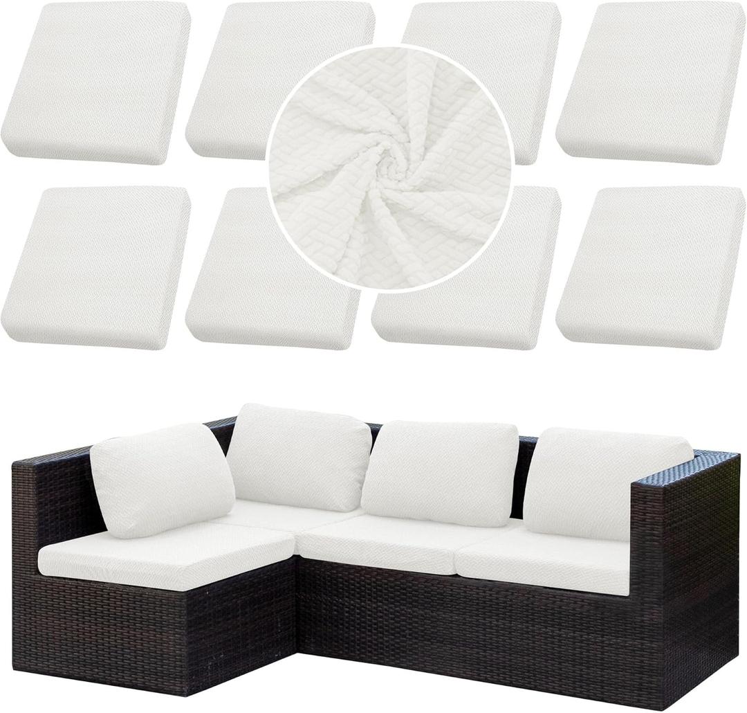 Outdoor Cushion Covers Set, 8PCS Patio Furniture Couch Seat Slipcovers, Replacement for Sofa Sectional Chair (CoverOnly)