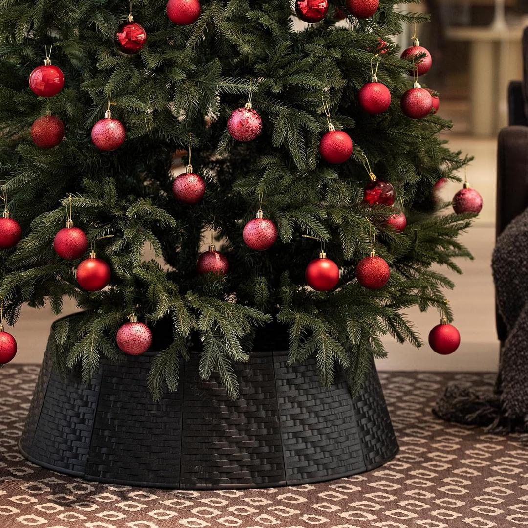 Black Christmas Tree Collar Christmas Tree Ring 28 inch Round Tree Skirt for Holiday Tree Ornaments Christmas Party Home Decorations (Simple, Large)
