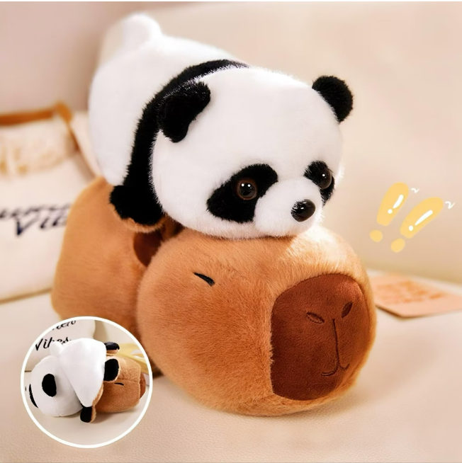 Panda and Capybara Stuffed Animal, Reversible Plushies 2-in-1 Capibara Panda Plush Toy, Cute Huggable Stuffed Animals for Adults and Kids, Small Capybara Plush Gift for Girls Boys