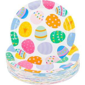 AimFun Easter Party Plates Colorful Eggs Disposable Paper Plates 7" Spring Multi-colored Dessert Plates for Spring Celebrations Party Supplies Table Decorations (48)