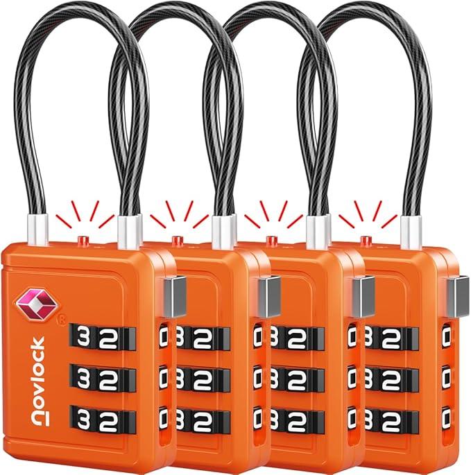 Luggage Locks – TSA Approved Suitcase Locks – Travel Padlocks with Inspection Indicator – TSA Locks for Suitcases, Backpacks, Cases, Bags – 4-Pack, Orange