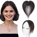 TESS Bangs Hair Clip 360 3D Cover Lace Cover 100% Real Human Hair Lace Base HairPieces for Women Daily Wear Natural Look 10 Inch Side, Nature Black