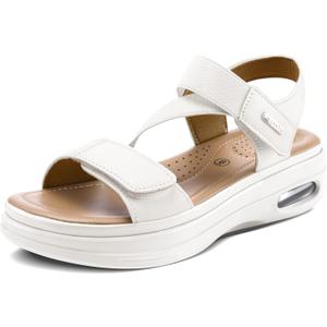 mysoft Women's Summer Walking Sandals Air Cushion Support Platform Ankle Strap Shoes Comfortable Casual Wedge Sandals (10 Wide, White)