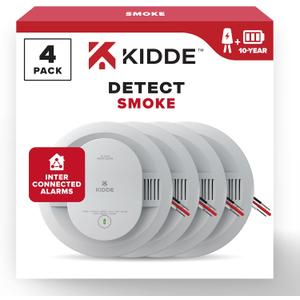 Kidde Hardwired Smoke Detector, 10-Year Battery Backup, Interconnectable, LED Warning Light Indicators, 4 Pack (White)