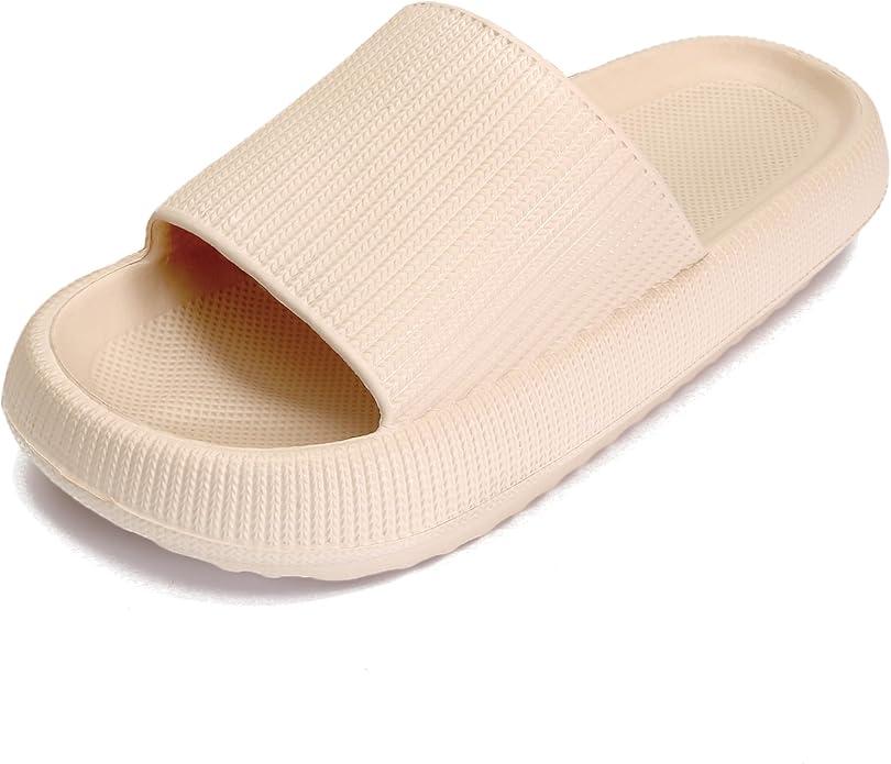 Cloud Slippers for Women and Men, Pillow House Slippers Shower Shoes Indoor Slides Bathroom Sandals, Ultimate Comfort, Lightweight, Thick Sole, Non-Slip, Easy to Clean, Beige US 9M 10.5W