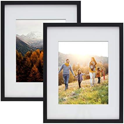MIMOSA MOMENTS Gallery Picture Frame Wall with Art Prints and Paper Matt, Good for Two 8x10 Photos (Black, Set of 2-8x10'')