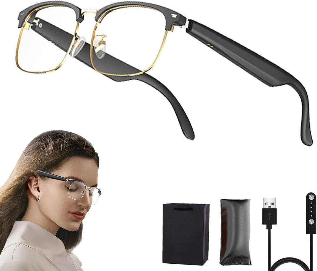 AI Translator Glasses, AI Smart Glasses for Men/Women, Lentes Inteligentes Traductores, Anti-Blue Light Lenses, Language Translator Device Supports 138 Languages, Open Ear Music & HD Calling (Gold)