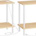 HOOBRO Side Table with Charging Station, Set of 2 End Tables with USB Port and Outlets, Nightstand with 2-Layer Storage Shelves for Small Spaces, Living Room, Bedroom, Natural and White WN09UBZP201