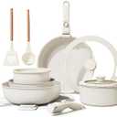 Bazova Ceramic Nonstick Cookware Set, Healthy,Non Toxic,17-Pieces Pots and Pans Set Removable Handles,Induction RV Kitchen Set,Stain & Scratch-Resistant,Dishwasher/Oven Safe,PFAS/PFOA Free,Cream White