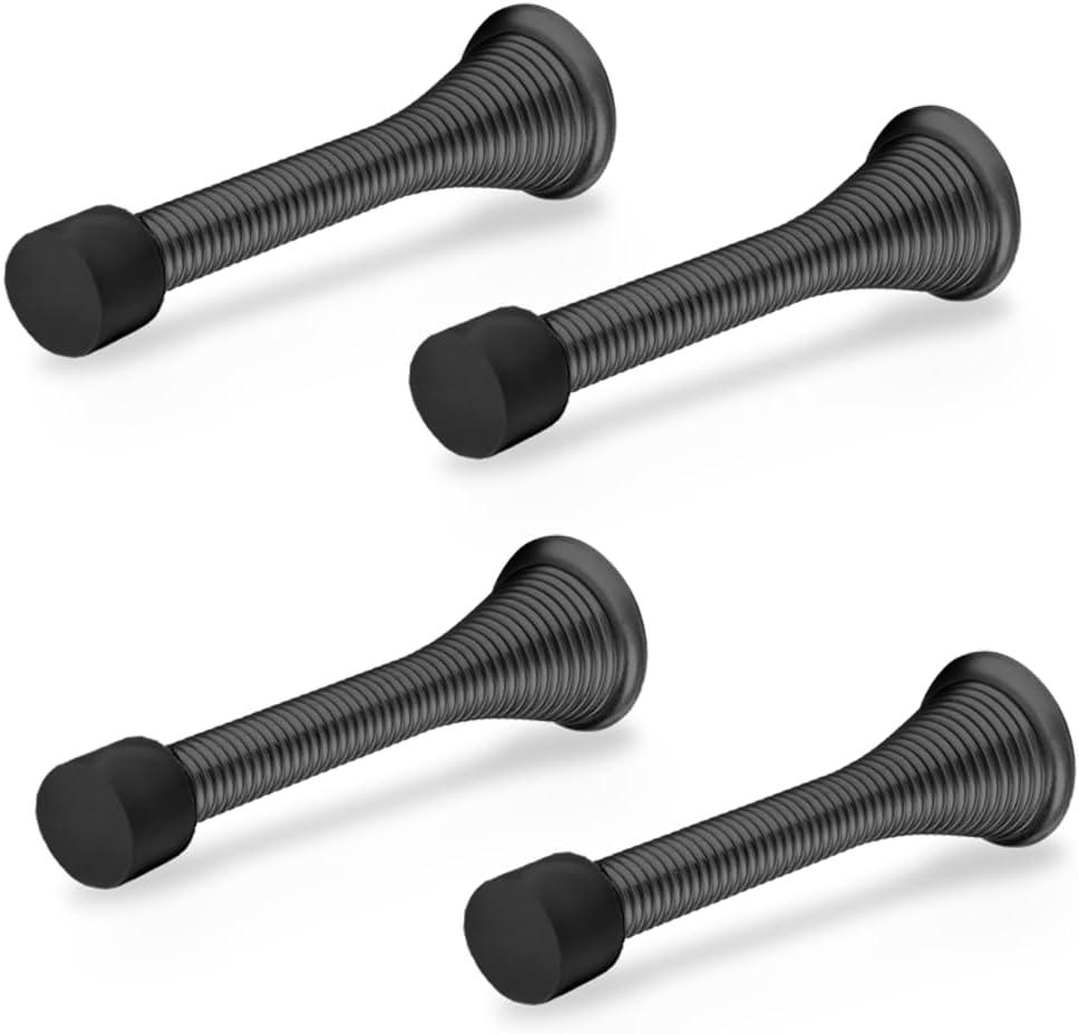Door Stoppers for Wall  Spring Door Stopper  Black Door Stops  3-1/4"  Black Door Stopper  Pack of 4  Door Stoppers for Bottom of Door  Doorstop  Door Stops for Wall  Home, Offices, Schools