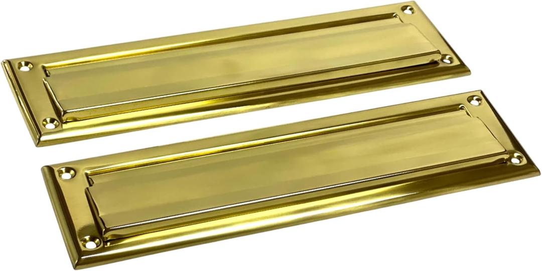 QCAA Solid Brass Mail Slot, with Solid Brass Interior Back Plate, 13" x 3.625", Polished Brass, 1 Pack, Made in Taiwan