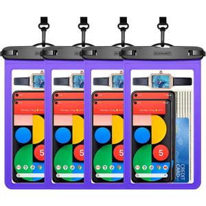 4 Pack 10.5“ Large Waterproof Phone Pouch - Underwater Clear Cell Holder - Universal Water Proof Dry Bag with Neck Lanyard for iPhone 16 Pro Max Samsung Galaxy with Heavy Case for Beach Swimming Pool