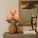 Arborus Artificial Roses - Set of 3 Long-Stem Real Touch Silk Roses, 24.4" Faux Flowers for Home Decor, Wedding Bouquets, Centerpieces & Floral Arrangements  Lifelike Yellow Pink Fake Roses