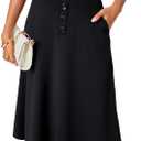 LYANER Women's High Waist A Line Button Front Flared Midi Skirts with Pocket Black Small