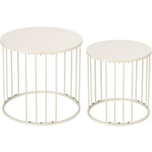 LEWIS&WAYNE Outdoor Side Table Set of 2, Metal Circle Accent End Tables for Balcony Backyard Garden Indoor Living Room, Durable Nesting Coffee Tables, 20+16 Dia, White