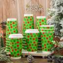 JarThenaAMCS 100Pcs Green Christmas Disposable Coffee Cups with Lids Paper Cups Red Green Dot Corrugated Ripple Wall Insulated Hot Cup for Xmas Winter Supplies, 16oz