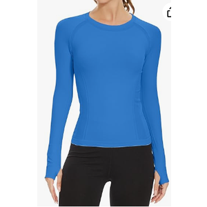 MathCat Workout Shirts for Women Long Sleeve, Workout Tops for Women, Quick Dry Gym Athletic Tops Seamless Yoga Shirts (Medium, Light Blue)