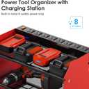 CCCEI Modular Power Tool Organizer Wall Mount with Charging Station. Garage Drill Storage Shelf with Hooks, Heavy Duty Rack, Tool Battery Holder Built in 8 Outlet. Gift for Men. Red, 1 Pack.