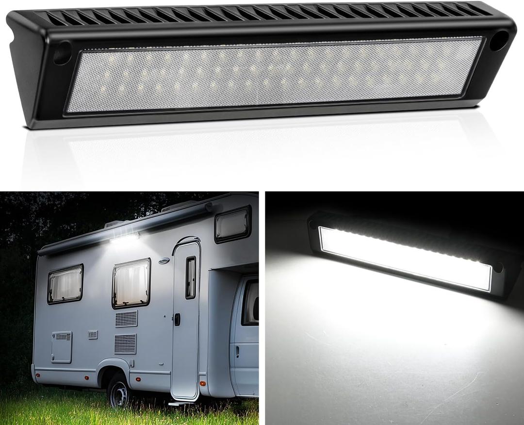 Nilight RV Exterior Lights 13 Inch Porch Light 1PC White Beam 12V 24V LED Scene Cargo Lighting Black Aluminum Housing for RVs Trailers Travel Campers 5th Wheels Motorhome SUV Truck