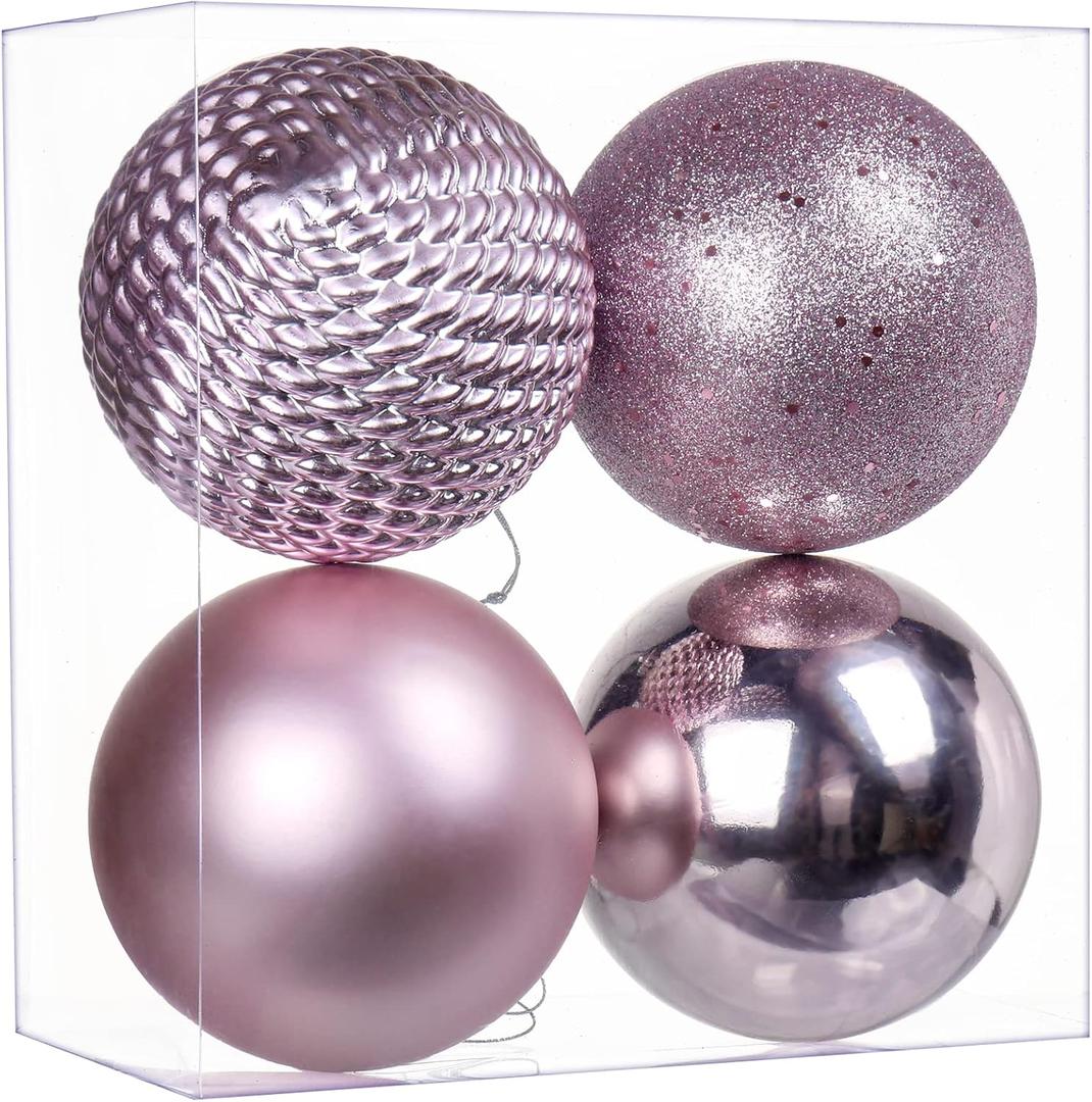Christmas Ornaments Balls 4.7" Large Christmas Decorations Xmas Tree Shatterproof Big Pink Christmas Ball Ornaments with Hanging Loop for Wedding Holiday Halloween Party Indoor Outdoor Decor 4 Pcs