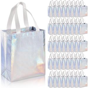 TOPZEA 40 Pack 10 x 8 Inch Glossy Reusable Grocery Bags, Non-woven Tote Shopping Bags with Handle, Bridesmaid Bag Stylish Foldable Gift Goodies Bag for Small Business, Wedding, Easter, Birthday