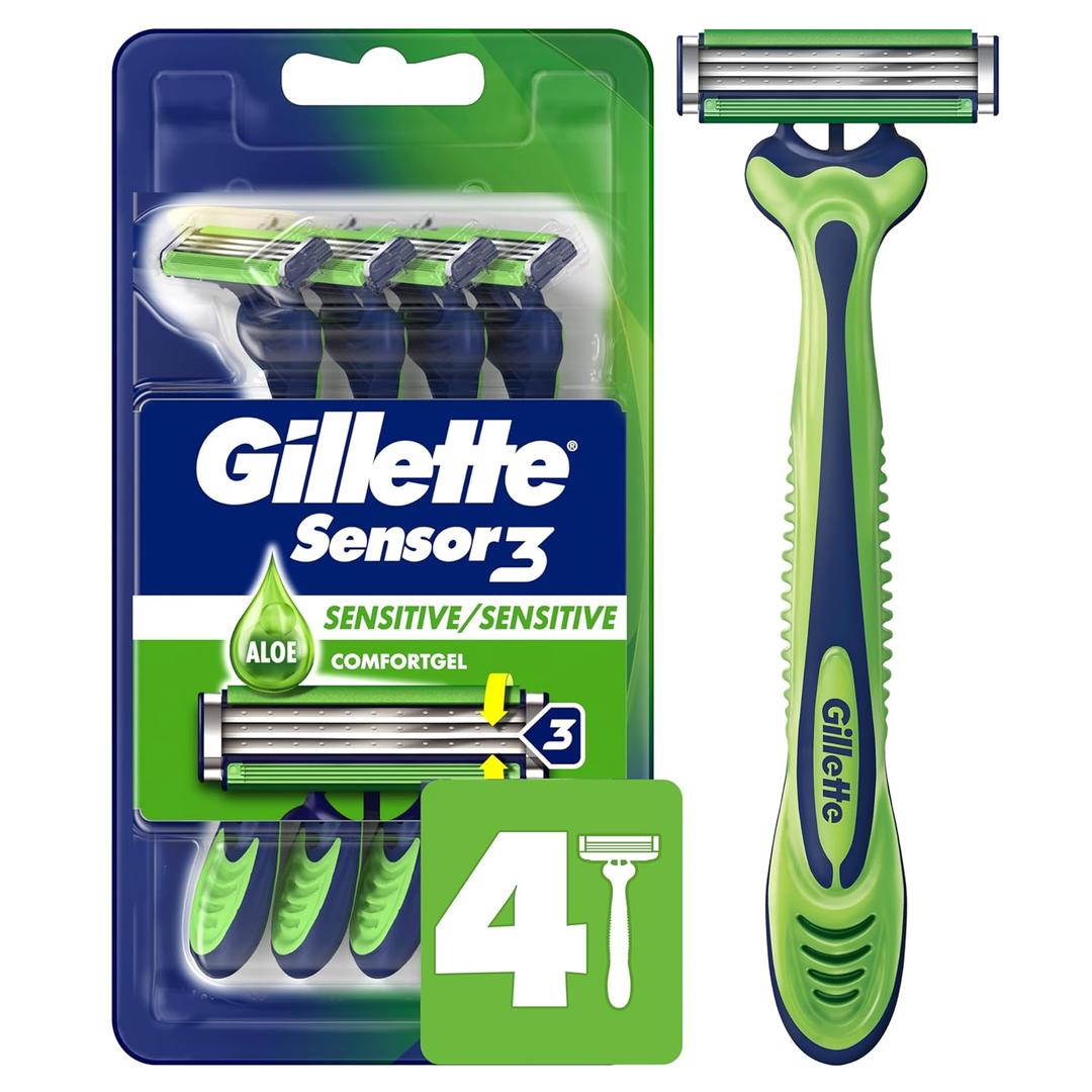 Gillette Sensor3 Sensitive Men's Disposable Razor, 4 Razors 