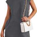 PRETTYGARDEN Women's Summer Short T Shirt Dress Cap Sleeve Crew Neck Casual Loose Basic Mini Dresses (Large, Dark Grey)