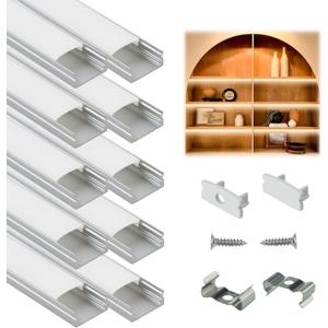 Muzata 10Pack 6.6FT/2M LED Channel Aluminum U Shape Silver LED Strip Diffuser Channel with Milky White Cover Easy Installation U1SW WW 2M