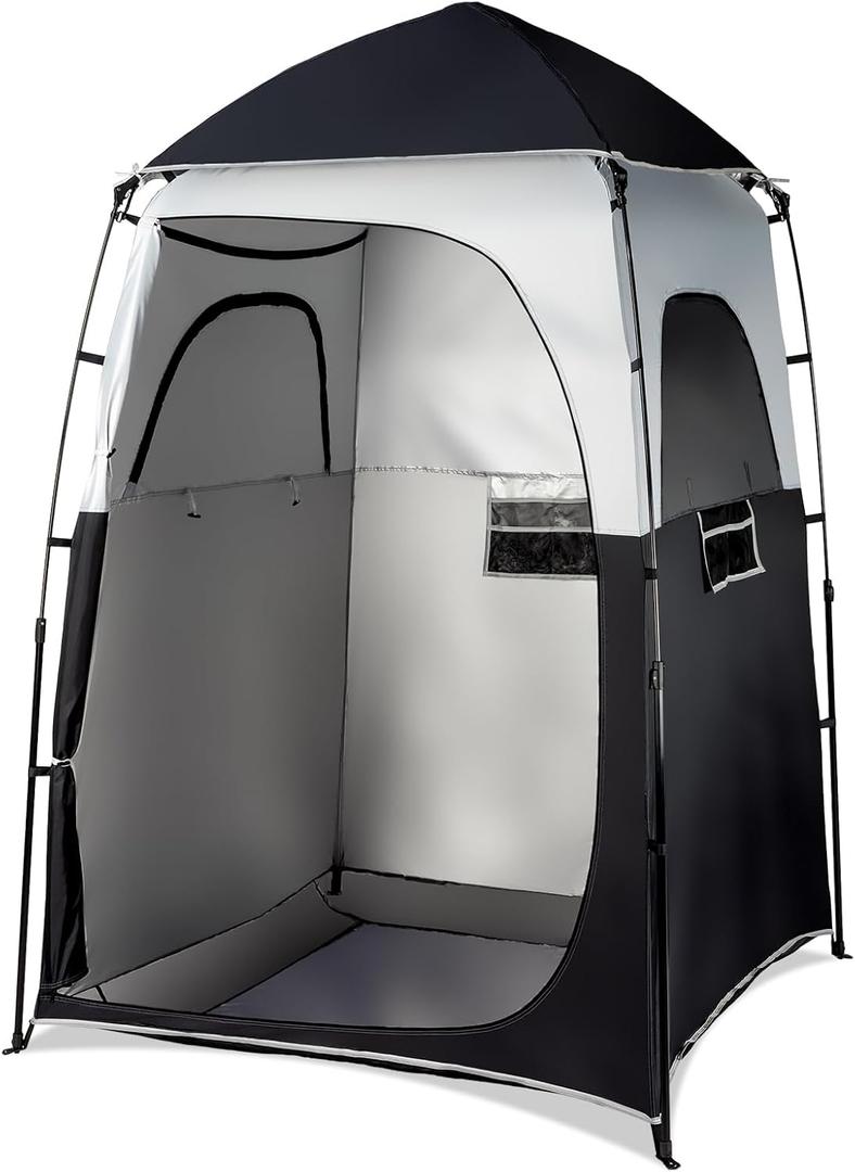 VINGLI 6.8FT Shower Tent, Large Instant Pop Up Shelter with Mesh Floor & Carrying Bag, Privacy Changing Room Tent for Toilet, Camping, Dressing, Lightweight & Sturdy, Easy Set Up (Black)