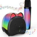KidsFaves Cat Mini Karaoke Machine for Kids,with Wireless Microphone,Portable Bluetooth Speaker with LED Lights, Christmas Kids Toys Gifts for Girls 3-12 Year Old Party Home KTV