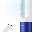 Zicooler Bladeless Fan for Bedroom, 22" Quiet Oscillating Tower Fan with Remote, 8 Speeds, 90 Wide-Angle, 35dB Quiet, 9H Timer, LED Display, Compact Bladeless Tower Fan for Living Room Office Kitchen (White + Blue)