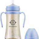 GROSMIMI Spill Proof no Spill Magic Sippy Cup with Straw with Handle for Baby and Toddlers, Customizable, PPSU, BPA Free 10 oz (Sky Blue)