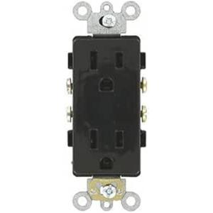 Leviton 15 Amp, 125 Volt, Decora Plus Duplex Receptacle, Straight Blade, Commercial Grade, Self Grounding, 16242-E, Black