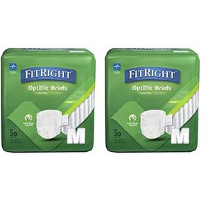 FitRight OptiFit Extra+ Adult Diapers with Leak Stop Guards, Disposable Incontinence Briefs with Tabs, Moderate Absorbency, Medium, 32"-42", 20 Count (Pack of 2)