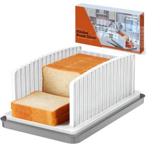 New Upgrade Bread Slicer for Homemade Bread, Bread Slicing Guide Adjustable Width, Foldable and Compact Cutting Guide with Crumb Tray, Suitability for Homemade Bread, Bagels, Cakes,Bread Slicer